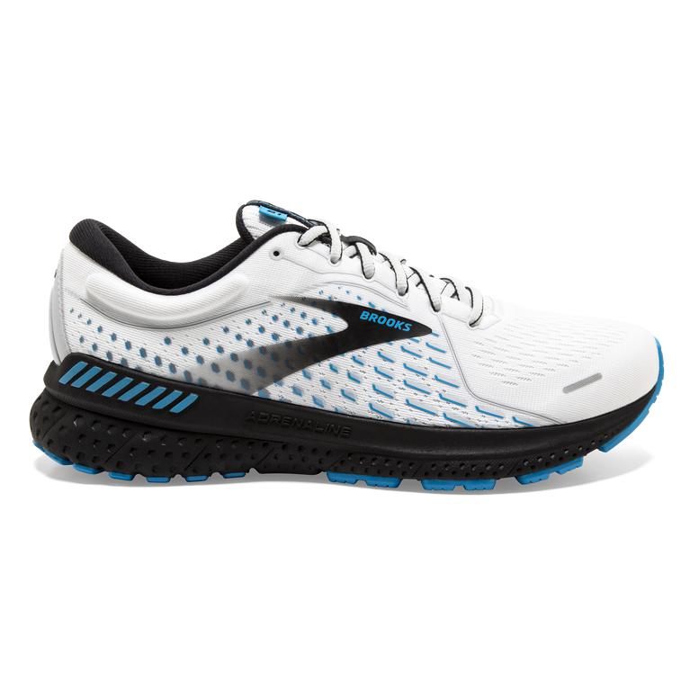 Brooks Adrenaline Gts 21 - Mens Road Running Shoes - White/Grey/Atomic Blue (80431VJZE)